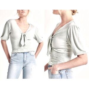 Abercrombie & Fitch White Short Sleeve Smocked Tie Front Boho Romantic Top